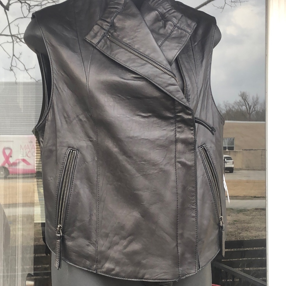 New PRESTON & YORK Black Lamb Skin Leather Vest Jacket